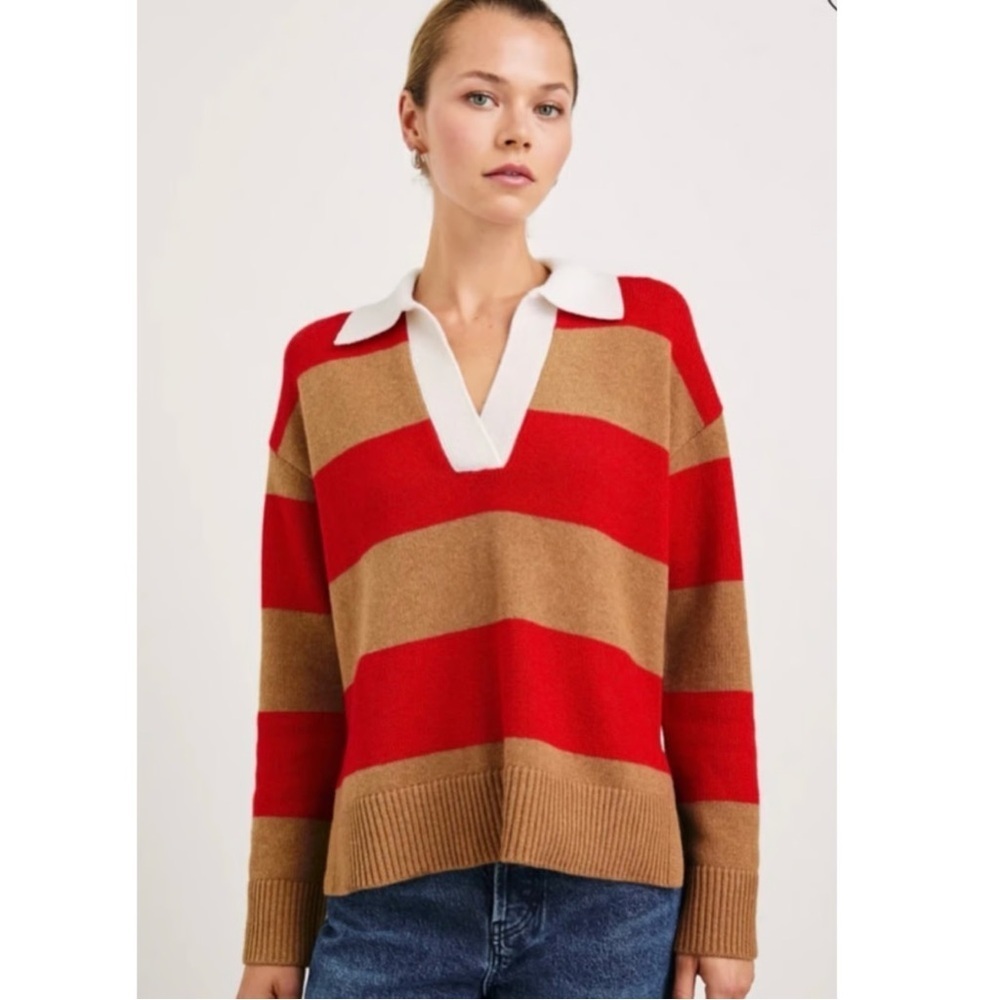 NWOT💕 Rails Harris Rugby Sweater in Cherry/Camel Stripe XS